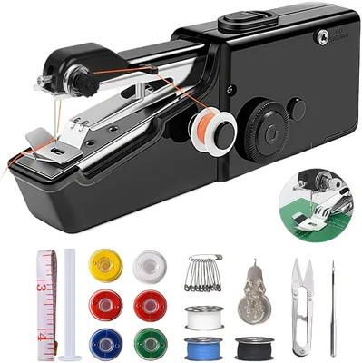 Produktbild von Nähmaschine, Tragbare Handnähmaschine mit Nähzubehör, Mini Nähmaschine für Anfänger, manuelle Nähmaschine, Schwarz