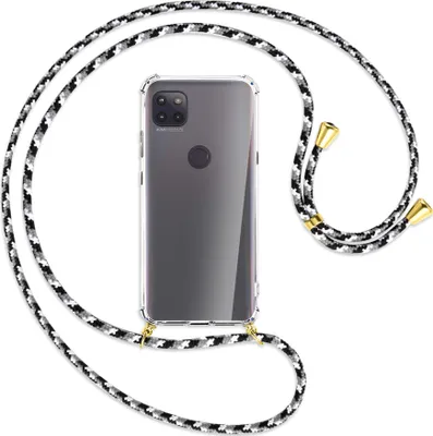 Produktbild von Handykette Backcover-Schutzhülle mit Band (Metall goldfarben) für Motorola Moto G 5G - schwarz/grau/weiß