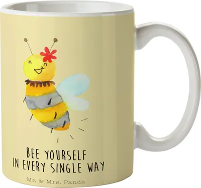Produktbild von Mr. & Mrs. Panda Becher Biene Blume - Gelb Pastell - Geschenk, Geschenktasse, haferl, Tasse, Kaffeetasse, Hummel, Keramiktasse
