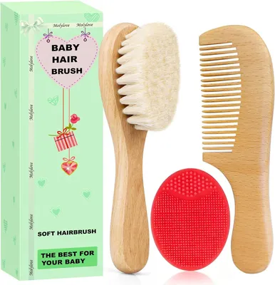 Produktbild von Baby Haarbürstenset, 3-teilig, Holzkamm und Ziegenhaar, rot, für Neugeborene