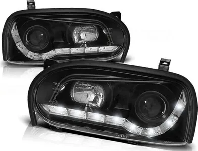 Obrázok produktu pre LED svetlomety s dizajnom denných svetiel, vhodné pre VW Golf 3 (91–97), čierne