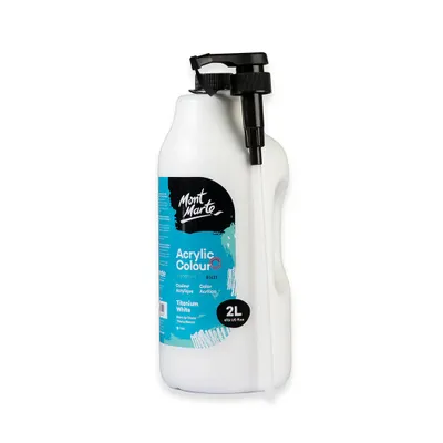 Produktbild von Mont Marte Acrylfarbe Weiß 2L – hochdeckend & wasserbasiert – super Lichtechte Farbe mit großer Deckkraft – für Leinwand, Ton, Holz, Stein