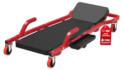 Produktbild von UISEBRT Mechanische Rollliege Werkstattliege, 136 kg Tragfähigkeit, verstellbare Kopfstütze, seitliche Werkzeugablagen, 6 Stück 360°‑Lenkrollen für Garage Werkstatt