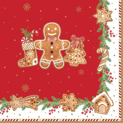 Produktbild von 20 Servietten Fancy Gingerbread - Lebkuchenfigur an Weihnachtsbordüre 33x33cm