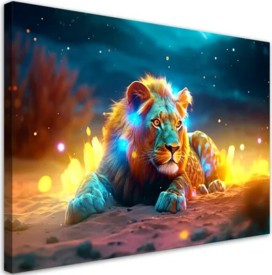 Produktbild von Leinwandbild Neon Löwe Abstraktion Natur 60x40 Feeby Bunt bild für die wand bereit zum aufhängen