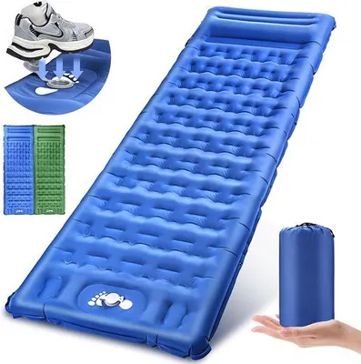 Produktbild von Famanu Schlafmatte mit integriertem Kissen und Fußpumpe - 13 cm dick, tragbar