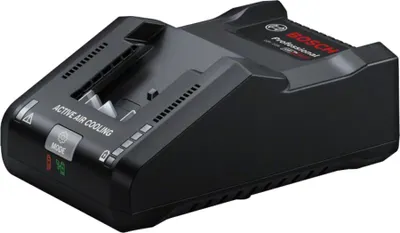 A black Bosch battery charger is shown on a white background.