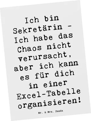 Produktbild von Mr. & Mrs. Panda Postkarte Spruch Sekretärin Ordnung - Weiß - Geschenk, Fotokarte, Organisationstalent, Berufe, Korrespondenz, Chaos organisieren, Berufsalltag, Beruf