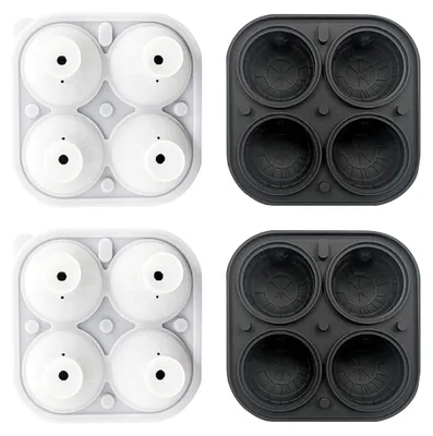 Eiswürfelform Silikon, 2er Set, 4 Kugeln, 6 cm Ø, Schwarz