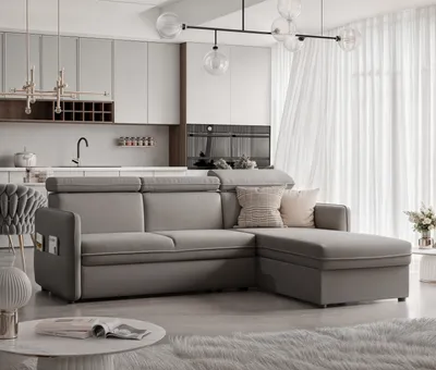 Produktbild von Idohome - Ecksofa BENI mit Schlaffunktion und Bettkasten 220x160 cm, Relaxfunktion und Kopfstützen - Farbe Grau Manila 16