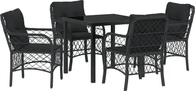 Produktbild von Möbel 5-teiliges Garten-Dining-Set mit Kissen Schwarz Poly-Rattan - Gartenstühle 3380205
