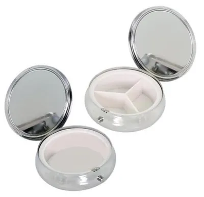 Productafbeelding van Pillenbox, metalen, rond, met 3 compartimenten, 2 stuks, voor vitamines en voedingssupplementen