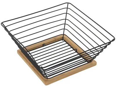 Immagine prodotto di Omgoods - Ciotola quadrata per frutta, in metallo e legno, 25 x 25 x 10 cm