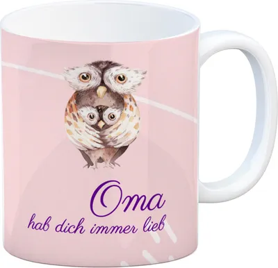 Produktbild von Oma hab dich immer lieb Kaffeebecher mit niedlicher Eule in rosa