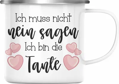 Produktbild von Trendation - Tante Emaille Tasse Geschenk für Beste Tante Emaille Emaille Tasse Geschenkidee Tante Geburtstag Lustig Ich Muss Nicht Nein Sagen Ich Bin Die Tante (Silber)