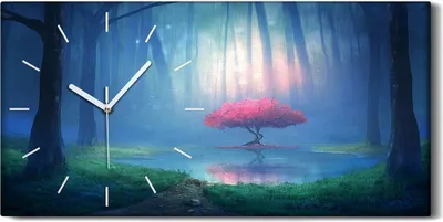 Produktbild von Dekor Leinwand Uhr Wandbilder Geräuschlos Kunstdruck 60x30 Kirsch Baum im Wald - weiße Hände