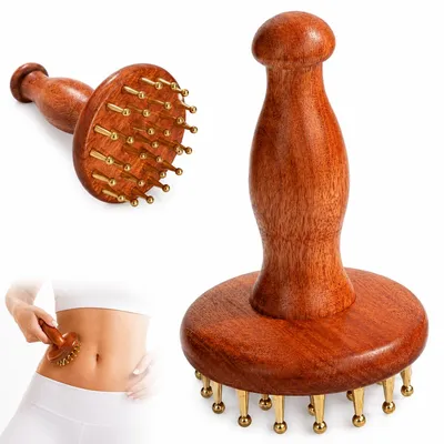 Produktbild von Akupressur Massagebürste aus Holz, Kopfhaut Massagekamm mit Messing Nadeln, Körpermassagegerät für Rücken Beine,  Entspannung und Durchblutung