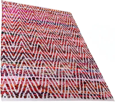 Image de Tapis rectangulaire en jute naturelle tissé à la main 60x90 cm blanc rouge