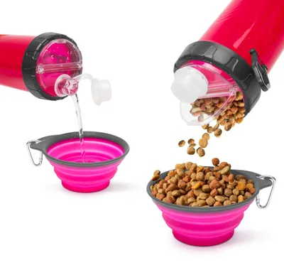 Immagine prodotto di Ciotola pieghevole per cani con borraccia – Borraccia da viaggio per cani – 350 ml – Rosa [60034A]