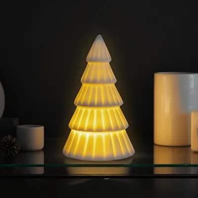 Image de 1.06 LED Sapin en porcelaine avec éclairage indirect - ca. 13 cm - Sapin illuminé blanc (petit)