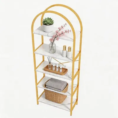 Imagen del producto de Estantería de pared de 180 cm, color dorado, con 5 niveles. Estantería abierta con estructura de metal