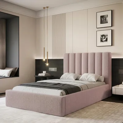 Produktbild von Polsterbett CIERO 120x200 Altrosa Boucle Stoff mit Bettkasten & Lattenrost