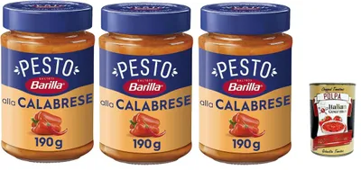 Produktbild von Barilla Pesto alla Calabrese 190 g – 3er Pack | würzig-cremig mit Paprika & Chili, ideal zu Pasta & Bruschetta – italienische Qualität + Italian Gourmet polpa