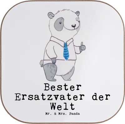 Produktbild von Mr. & Mrs. Panda Tischuntersetzer Panda Bester Ersatzvater der Welt - Weiß - Geschenk, Untersetzer für Gläser, Holzuntersetzer, gläseruntersetzer, Geburtstag, Familie