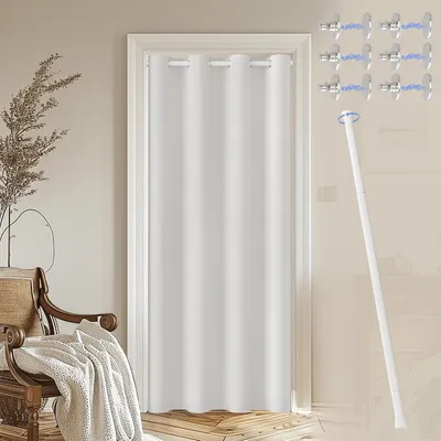 Image de Rideau de porte, dimensions 132 x 195 cm, blanc, isolant thermique, avec œillets, pour salon