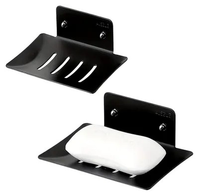 Produktbild von Seifenschale ohne Bohren – 2er Set aus Edelstahl – Selbstklebende Wandmontage für Dusche, Bad und Küche – Schwarz