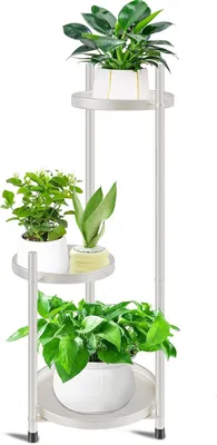 Image de Étagère à plantes, 3 niveaux, blanche, en métal, de forme ronde, pour salon