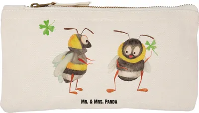 Produktbild von Mr. & Mrs. Panda Federmappe Hummeln Kleeblatt Größe S Klein - Weiß - Geschenk, Pouch, glücklich sein, pencil case, Spruch Positiv, Hummel, Fröhlich, kosmetiktäschchen