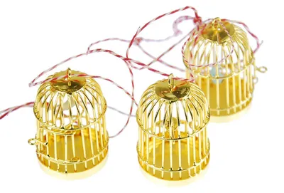 3er-Set Weihnachtsbaum-Anhänger Vogelkäfig Gold, 40 mm