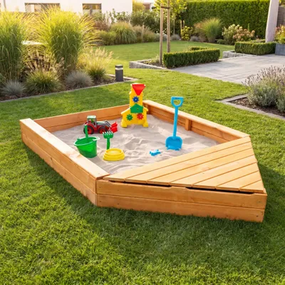 Produktbild von Sandkasten Multi 140x140x21 cm - inkl. Bugbox Kiefer honigbraun