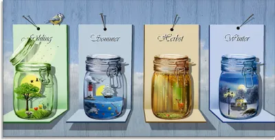 Produktbild von ARTland Glasbild Jahreszeiten in Gläsern Größe: 100x50 cm