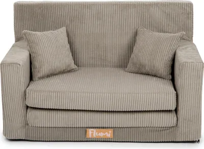 Produktbild von Flumi Kindercouch Kindersofa Spielsofa mit Schlaffunktion für Kinderzimmer -Schlafsessel mit Bettfunktion - Kordsamt  beige