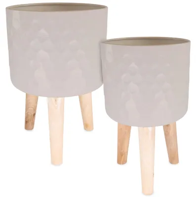 Produktbild von Blumentöpfe 2er Set Beige Ø 24,5 x 42 cm & 28 x 43 cm mit Füßen