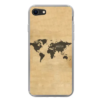 Produktbild von MuchoWow® Handyhülle Schutzhülle Hülle für iPhone SE 2020 Weltkarte - Braun - Zitat Silikon Softcase Handy Hülle - Kartenbesitzer
