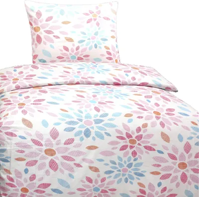 Produktbild von Hochwertige Baumwolle Bettwäsche Blumen Weiß Pink 135x200 80x80cm: 2 tlg.