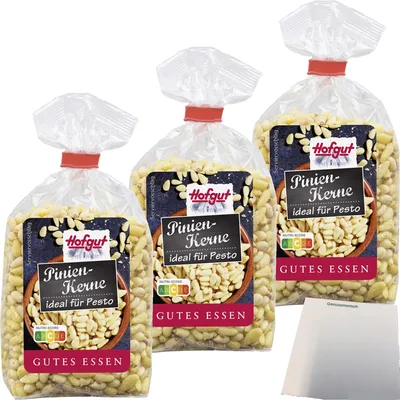 Produktbild von Hofgut Pinienkerne 3er Pack (3x150g Beutel) + usy Block