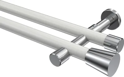 Produktbild von Interdeco Gardinenstange / Vorhangstange Weiß / Chrom, Typ Prestige Sitra (Konus) ohne Ringe, 20 mm Ø 2-läufig, 280 cm