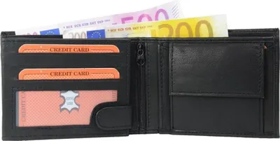 Image de Porte-monnaie en cuir nappa Porte-titres noir Dimensions : environ 12,0 cm x 9,0 cm