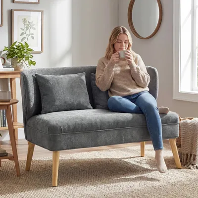 Produktbild von 2-Sitzer Chenille-Sofa mit Flügelrücken, Gummibaumholzfüße, 117x65x78,5 cm, Grau