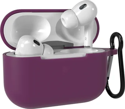 A purple silicone case for AirPods Pro 2 with the earbuds inside.