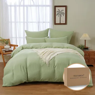 Immagine prodotto di Biancheria da letto in mussola, 135x200 cm, set da 3 pezzi, 100% cotone, colore verde