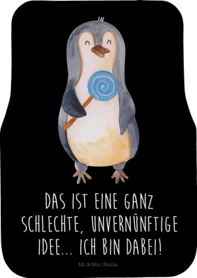 Produktbild von Mr. & Mrs. Panda Automatte Pinguin Lolli - Schwarz - Geschenk, Auto-Fußmatte, Fahrzeugteppich, Süßigkeiten, Autoteppich, Fußmatte Auto, Pinguine, Spruch, Unvernünftig