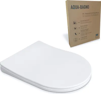 Produktbild von Aqua Bagno | WC Brille und Toilettendeckel mit Absenkautomatik, WC Sitz in D-Form, antibakteriell, universal, abnehmbar, Klodeckel aus Polypropylen, Weiß | Diamond