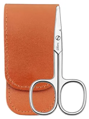 Produktbild von Baby Nagelschere Solingen mit abgerundeten Spitzen & Echtleder-Etui – Kindernagelschere für Babys und Kleinkinder – präzise Nagelpflege Braun