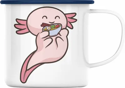 Produktbild von Trendation - Axolotl Emaille Tasse Grafik Lustig Geschenkidee Schwanzlurch Tiere Geschenk Ramen (Blau)