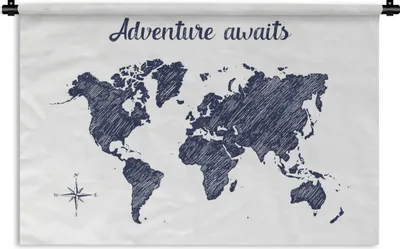 Produktbild von MuchoWow® Wandteppich Wandbehang Weltkarte - Blau - Zitat 90x60 cm Tapisserie Dekoration Wandtuch - Wandskulpturen - Bildteppich